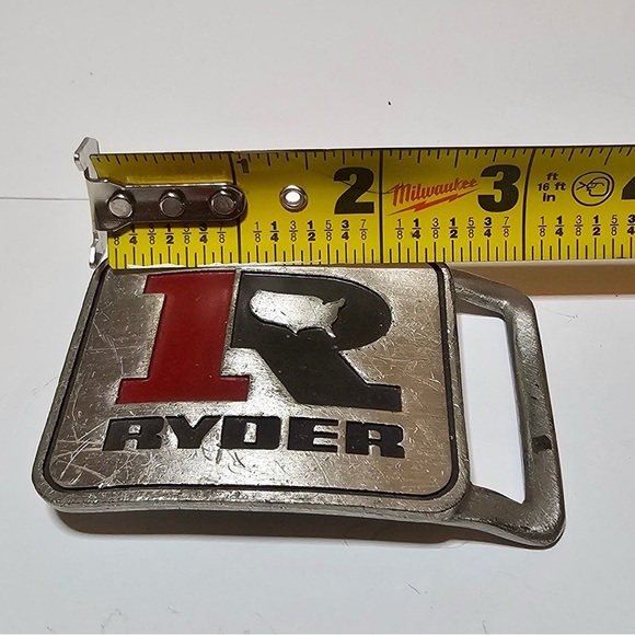 Vintage RYDER Pewter Belt Buckle By Michelin Squared With Red Inlay Flawed - Picture 8 of 10